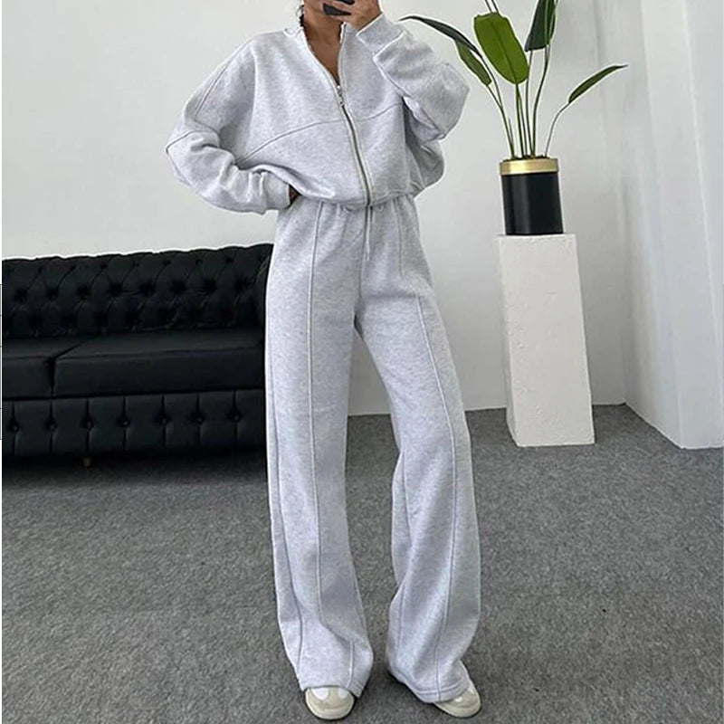 Women's BKLD Tracksuit Sets™ Zip-up Loose Cropped Cardigan + Drawstring Sweatpants