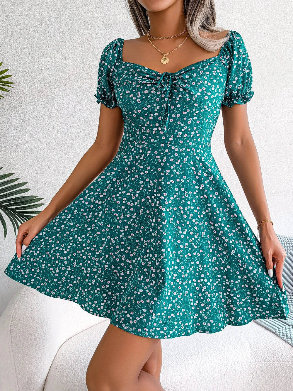Women's Casual Ruffles Dress™ Short Sleeve Floral Print A Line Dress