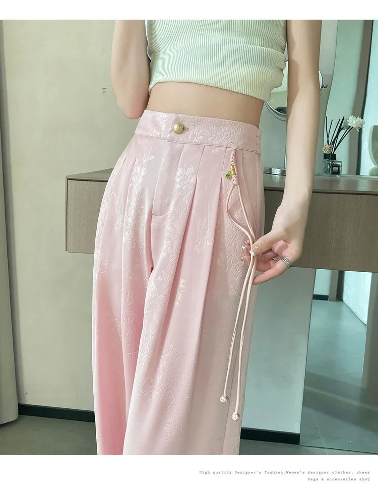 Women's Jacquard Wide Leg Satin Pants™ Casual Loose Pants
