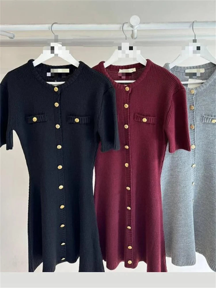 Women's Knit Dress™ Trendix Elegant Slim High Waist Short Sleeve Rib Sweater Bodycon Knitwear Dress