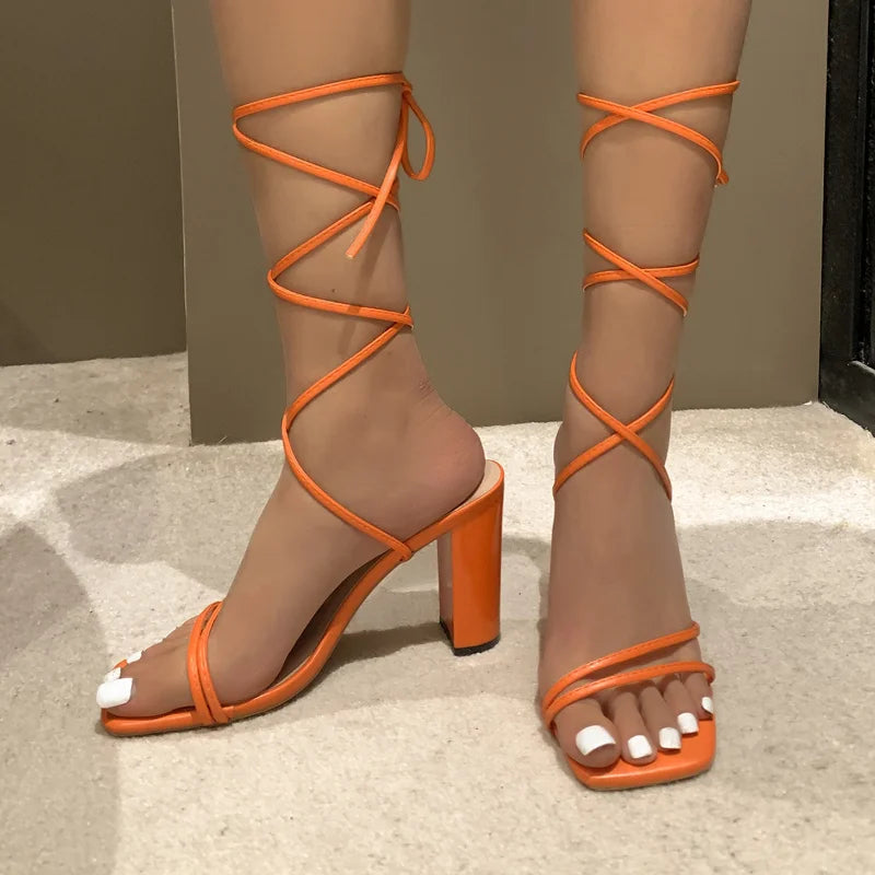 Women's Fashion Summer Sandals™ Lace Up Open Toe Square High Heel Sandals
