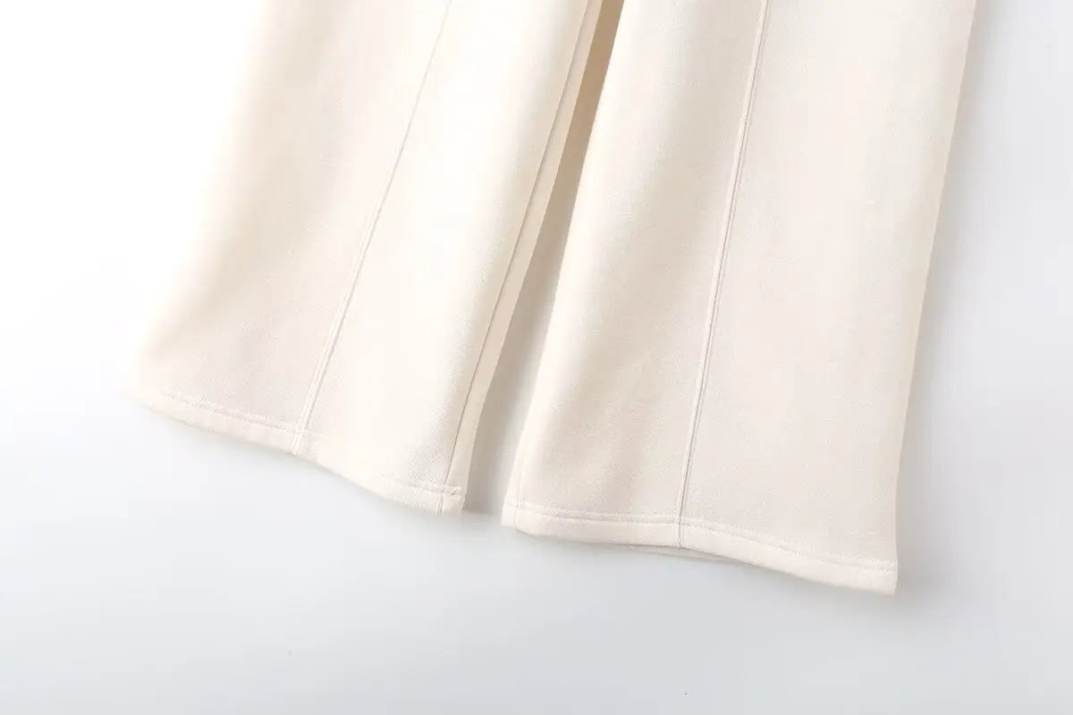 TRAFZA Women's Suits™ Retro Zip Bomber Jacket Sweatshirt and High Waist Lace Up Wide Leg Pants