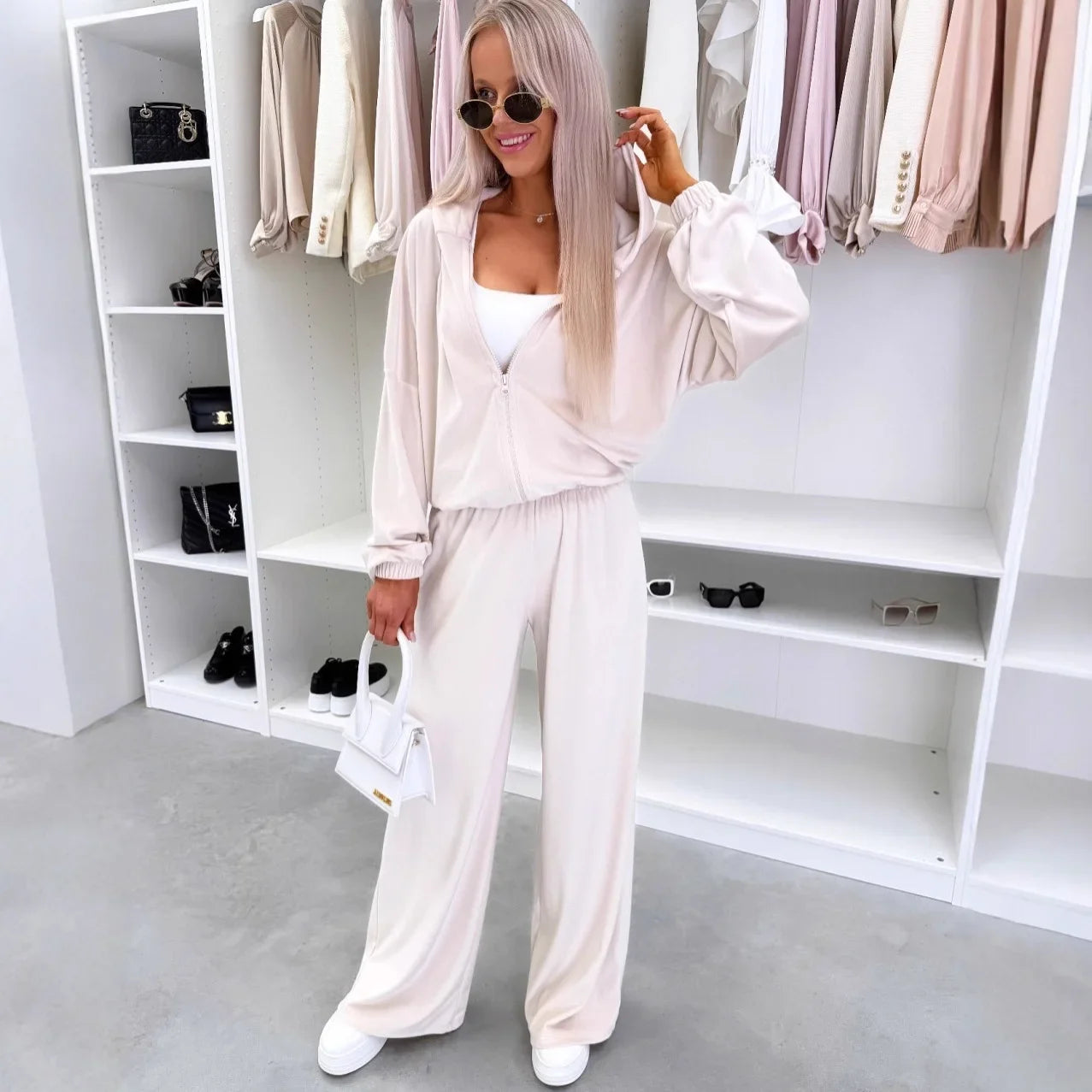 Women's  Casual Outfit™ Zipper Hooded Cardigan + Wide Leg Pants Two Piece Set
