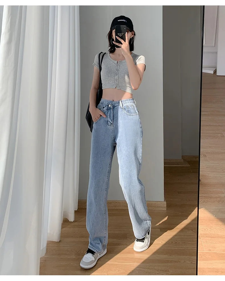 Women's Denim Jeans™ Irregular High-Waisted Wide Straight-Leg Draped Trousers