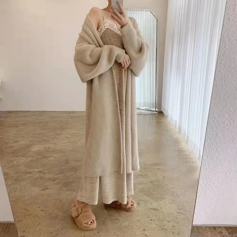 Women's Long Cardigan Coat™ Knitted fluffy Long Sleeve Cashmere Sweater Coat