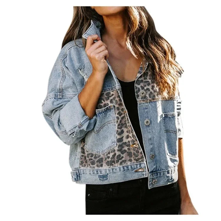 Women's Amazon Denim Jacket™ Long Sleeve Leopard Printed Jacket