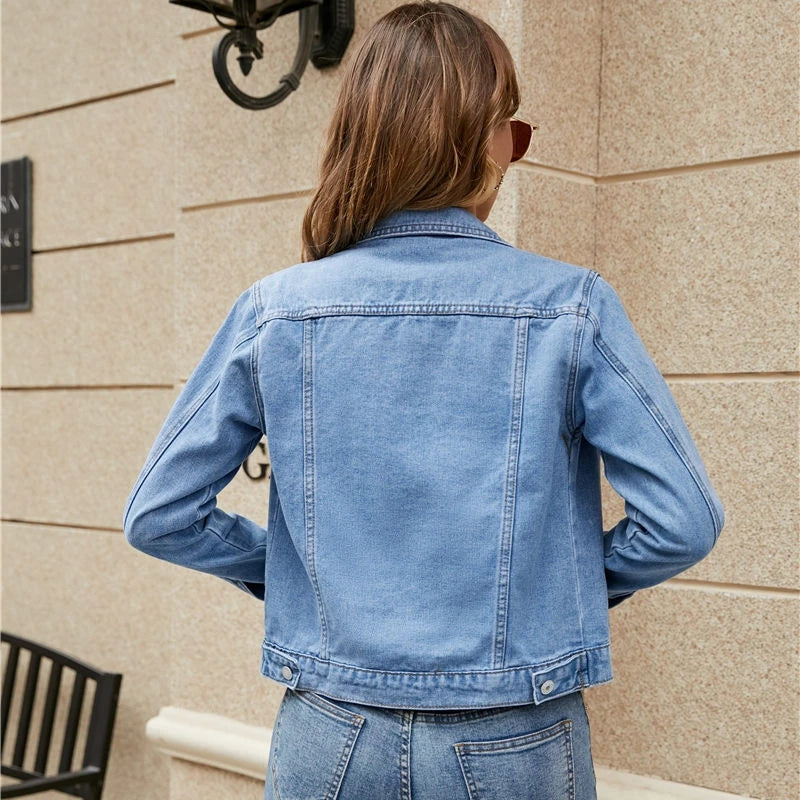 Women's Vintage Jean Jackets™ Long Sleeve Casual Solid Cardigan Denim Coat
