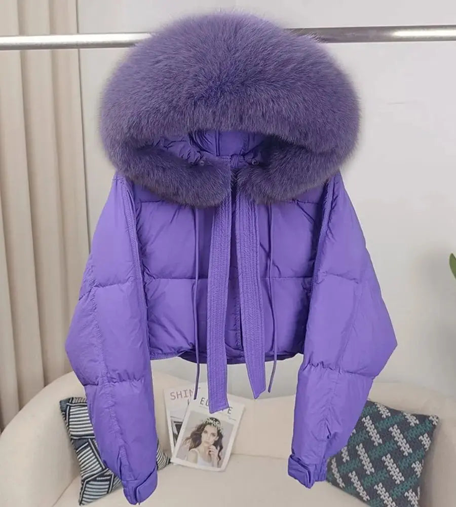Women's Duck Down Loose Winter Jacket™ Real Fox Fur Raccoon Fur Collar Hooded Thick Warm Detachable Coat
