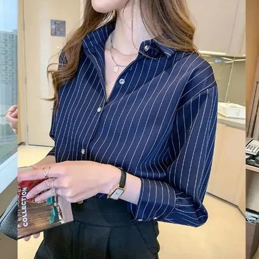 Women's Striped Shirt™ Y2K Summer Vintage Chic Loose Long Sleeve Office Ladies Shirt