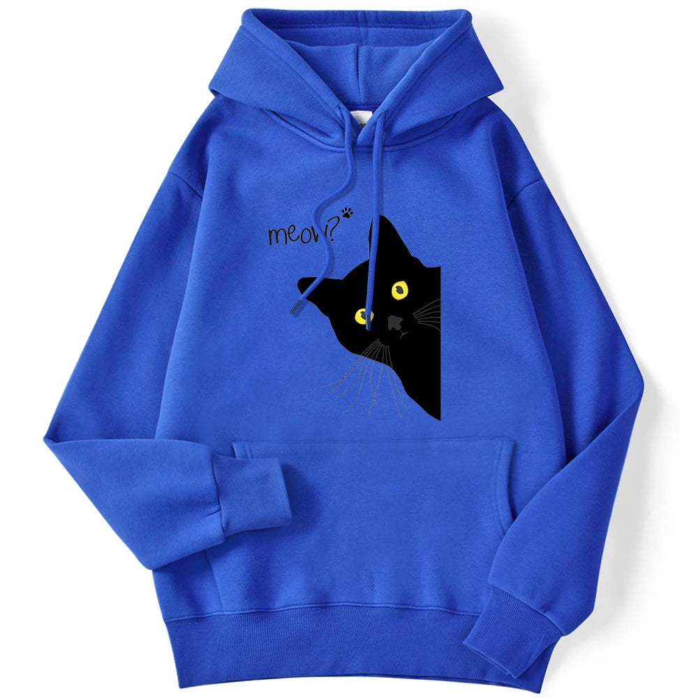 Women's Hoodies™ Meow Black Cat Printed Pullover Pocket Drop Sleeves Loose Hoodies