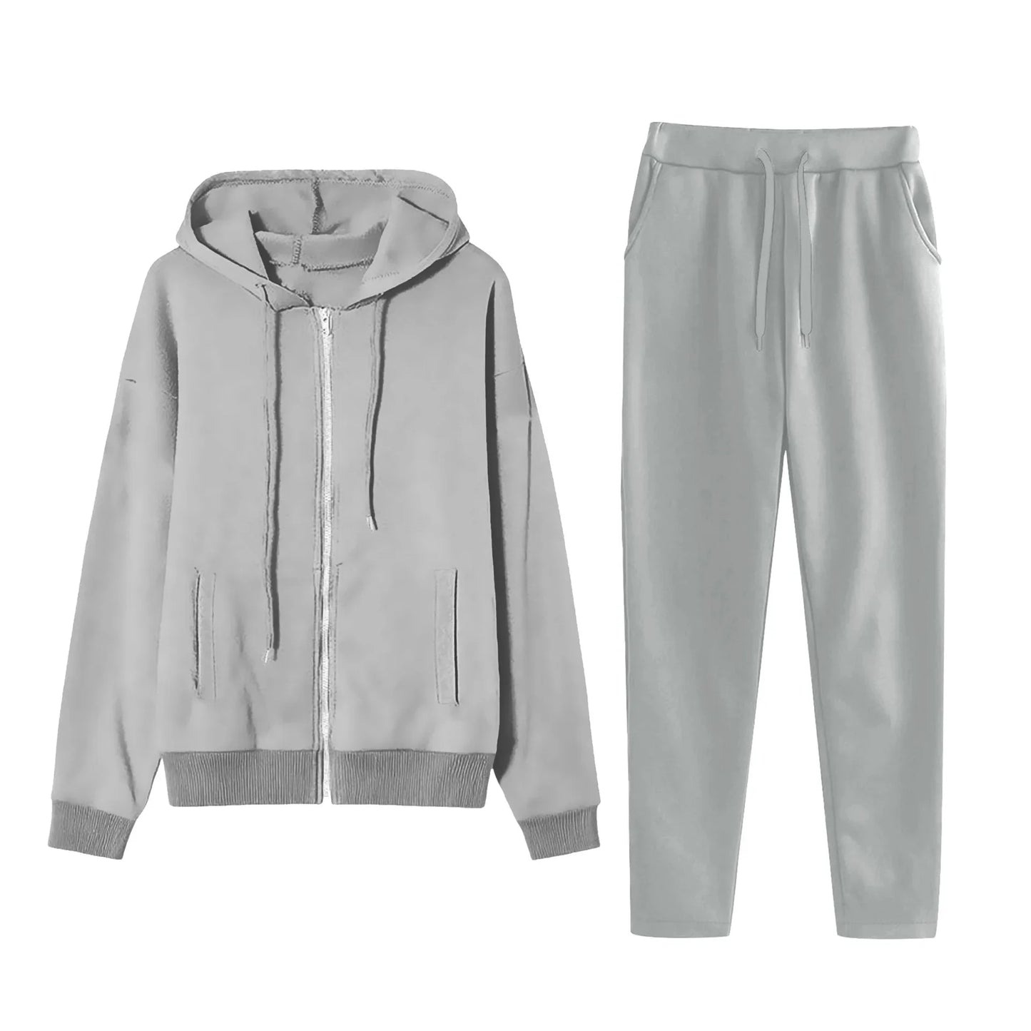 Women's Cross-Border Polyester Cotton Blend Outfit™ Zipper Back Pocket Hoodie And Pants Two-Piece Set