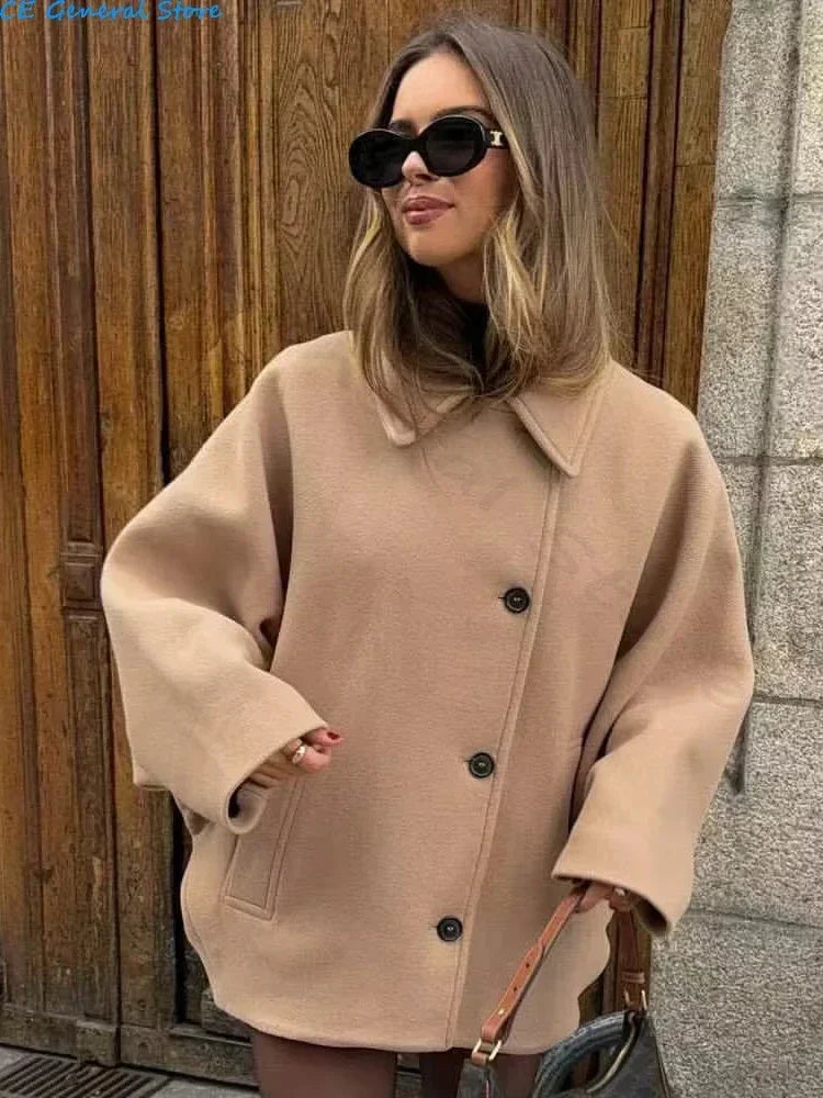 Lapel Woolen Women Jacket™ Single Breasted Long Sleeve Oversized Coats