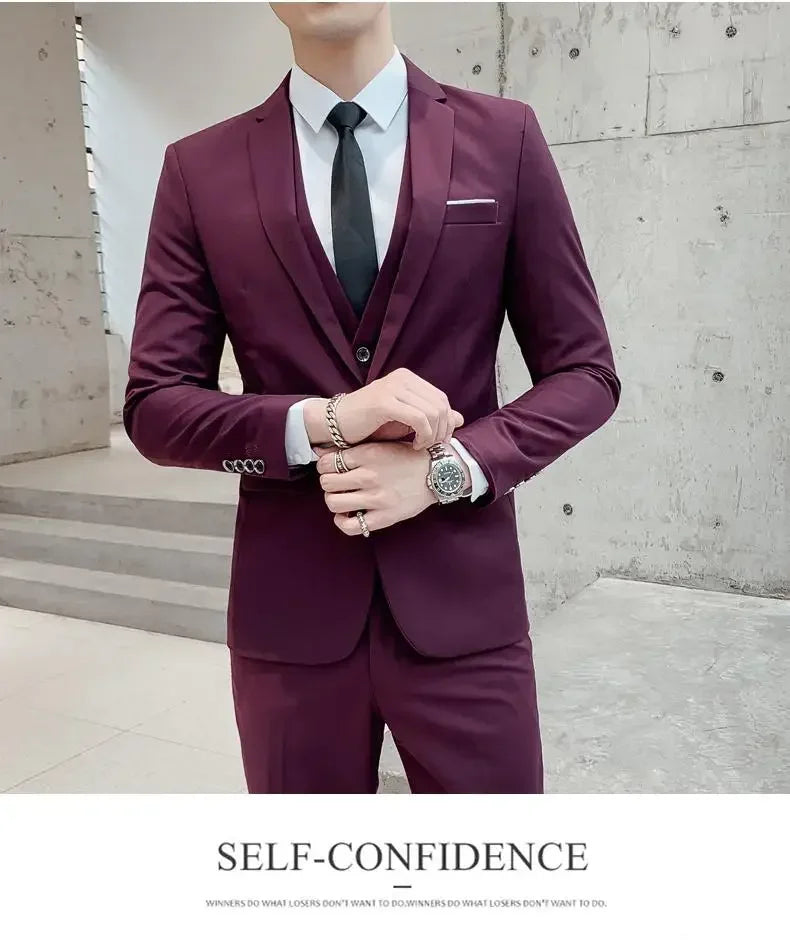 Men's Suit (Blazer+ Vest + Pants)™ Solid Color Casual Slim-fit Suit