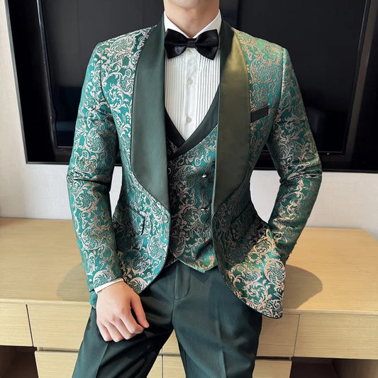 Men's British Style Three-Piece Suit™ Vest Trousers High-Density Jacquard  Set