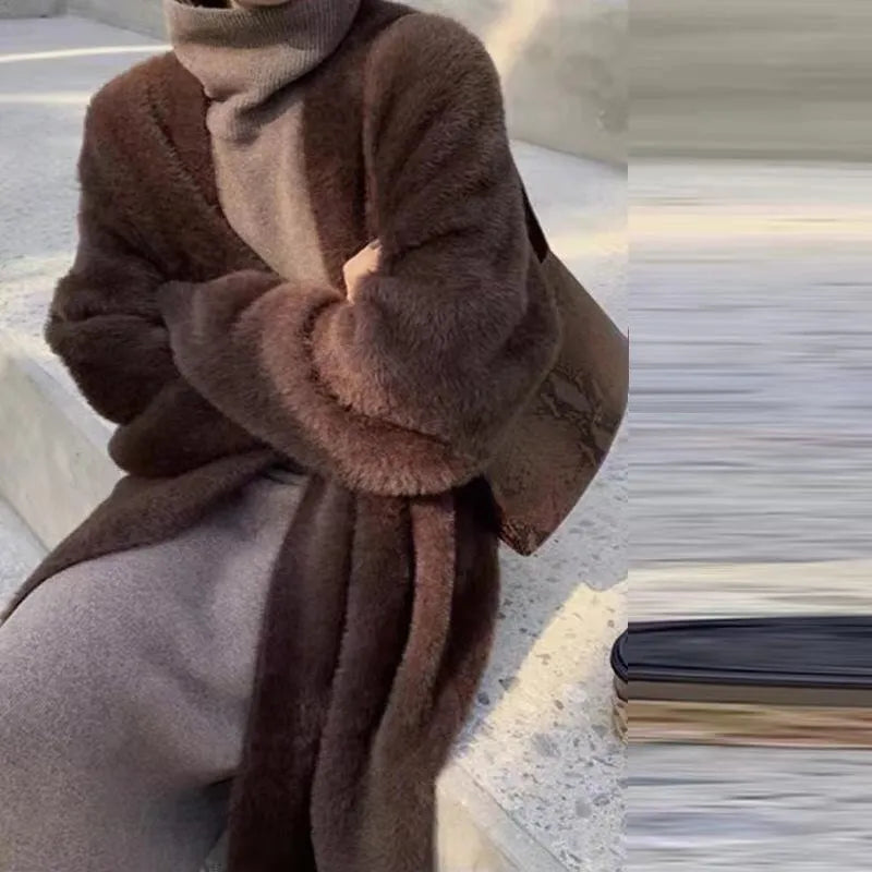 Women's Long Cardigan Coat™ Knitted fluffy Long Sleeve Cashmere Sweater Coat