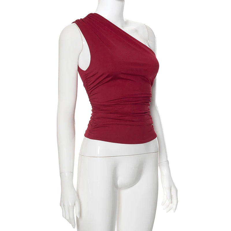 Women's One Shoulder Backless Shrink Tank Top™ Tight Sexy Sleeveless Neckless Slim T-Shirt