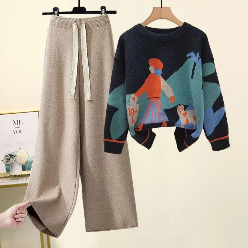 Women's Suits™ Autumn Winter New Western Style Knitted Sweater Loose and Slimming Casual Pants