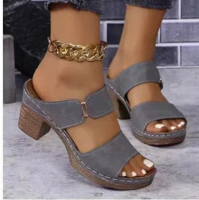 Women's Open-Toe Slippers™ Thick Heel  Rubber Bottom PU Leather Slippers