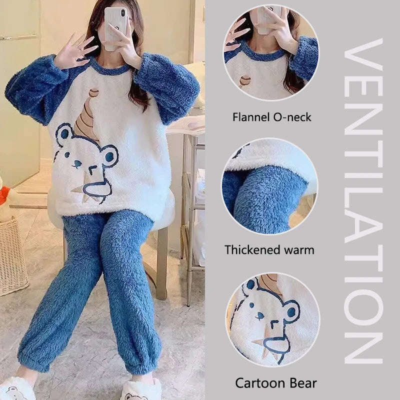 Women's Coral Velvet Pajamas™ Winter Cartoon Bear Padded Sets