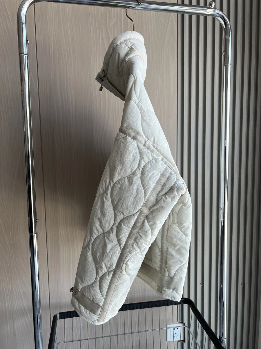 Women's Quilted Coat™ drawstring ties high neck pocket clip cotton jacket for women