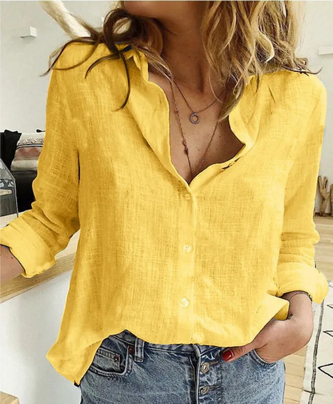 Women's Elegant Cotton Linen Shirts™ Casual Solid Button Lapel Long Sleeve Loose Shirts