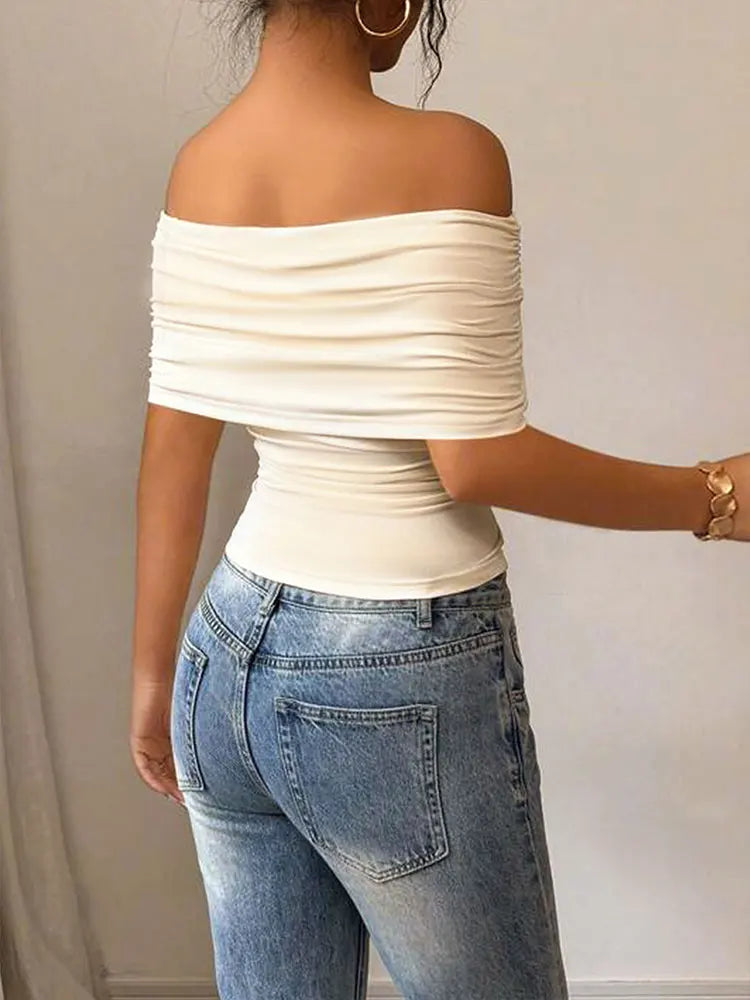 Women's Off Shoulder Summer T-shirt™ Slash Neck Streetwear Casual Slim Versatile Tees