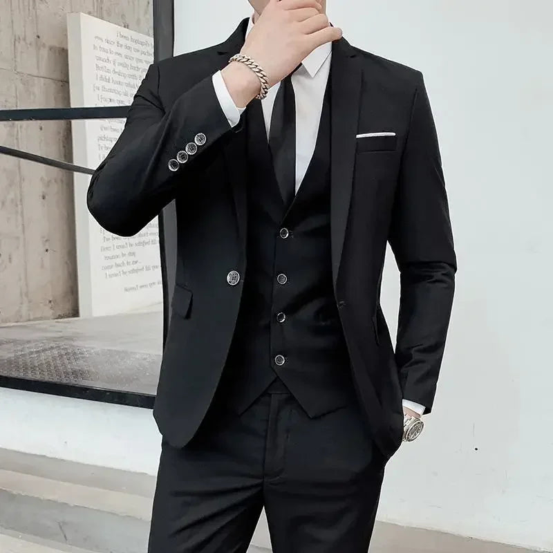 Men's Suit (Blazer+ Vest + Pants)™ Solid Color Casual Slim-fit Suit