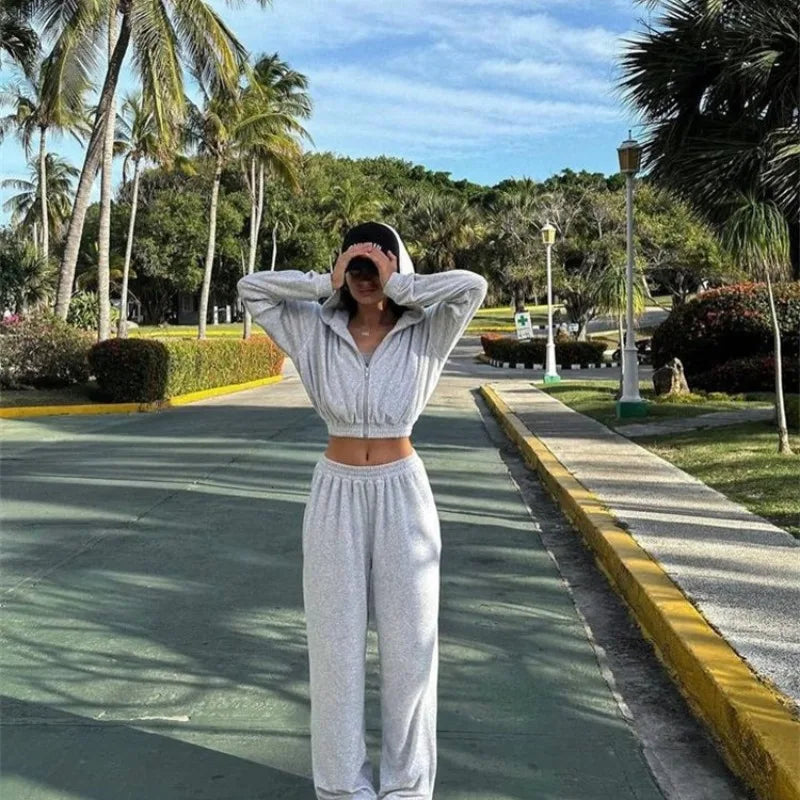 Women's Casual Two Piece Set™ Long-sleeved Hooded Cardigan + Elastic Trousers Tracksuit