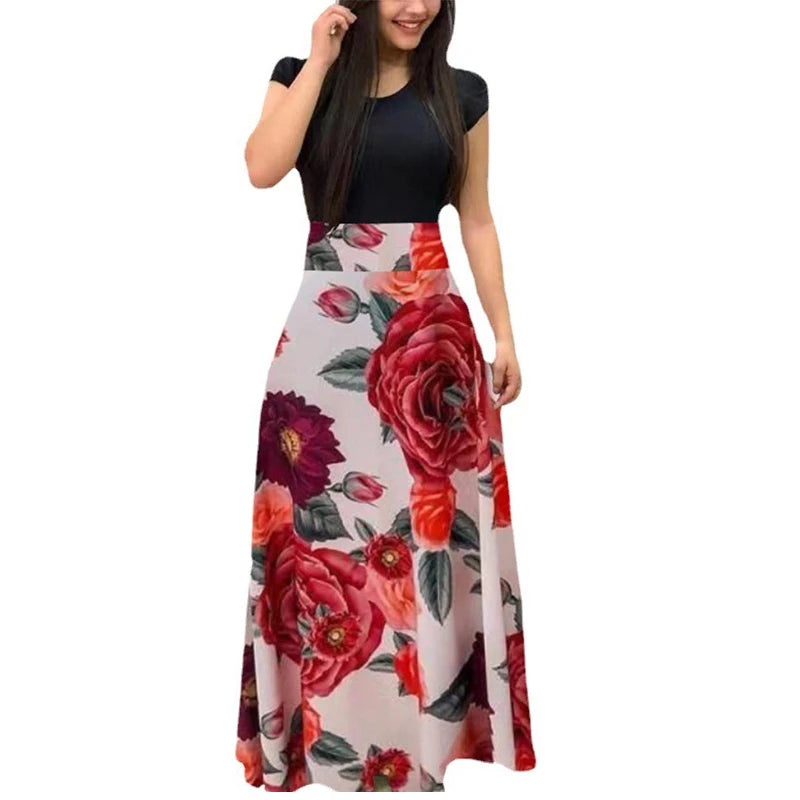 Women's Short Sleeves Dress™ Style flower print color matching short sleeved dresses