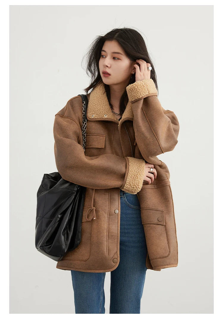 Women's Jackets™ CHIC VEN Thick Warm Solid Suede Reversible Outer Loose Coat