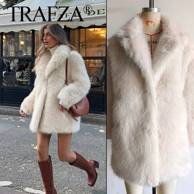 Women's Faux Fur Coat™ TRAFZA Female Chic Chill Long Sleeve Casual Warm Thicken Coat