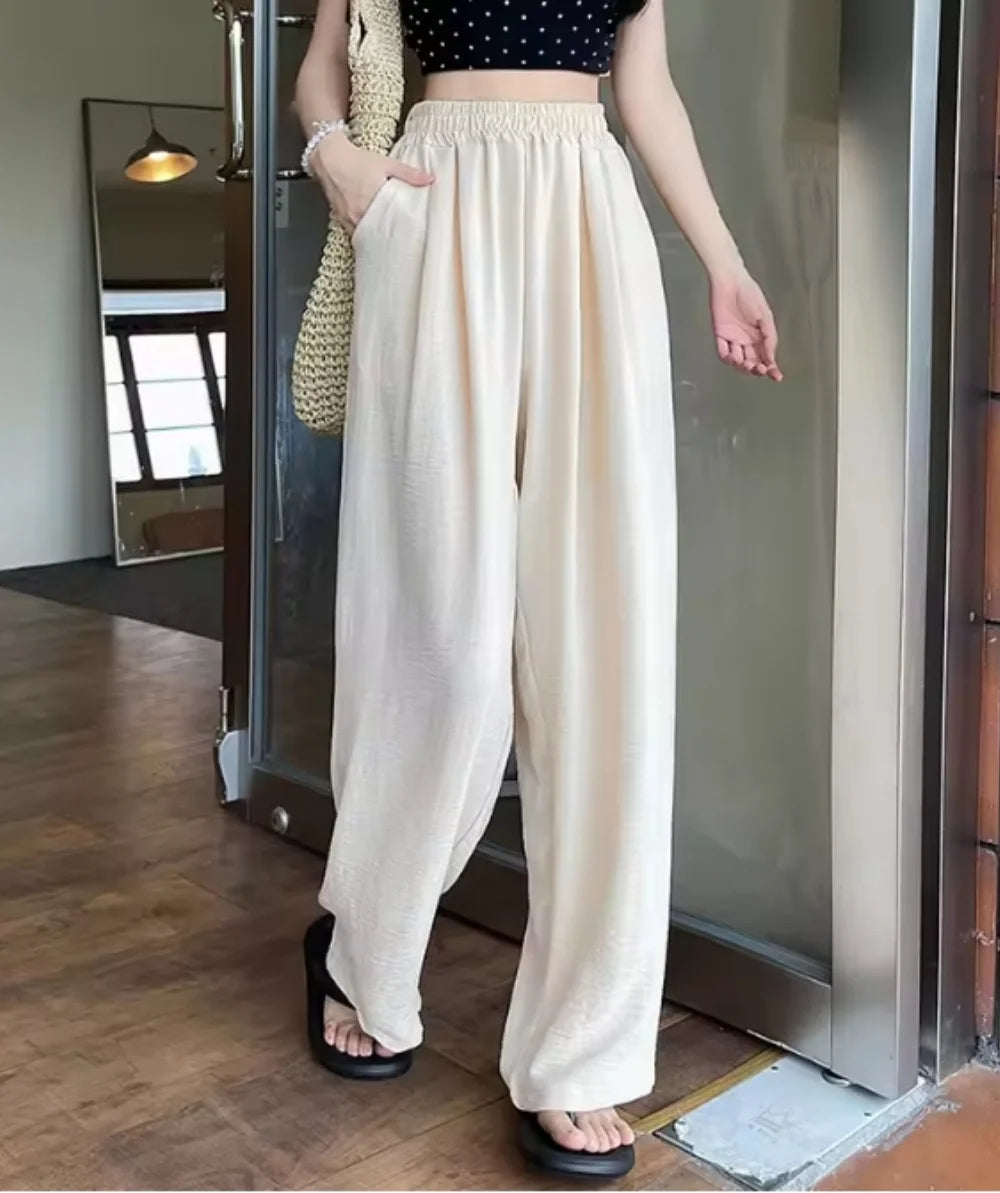Women's Pants™ Ice Silk Wide-Leg High-Waisted Straight Draped Anti-Wrinkle Casual Pants