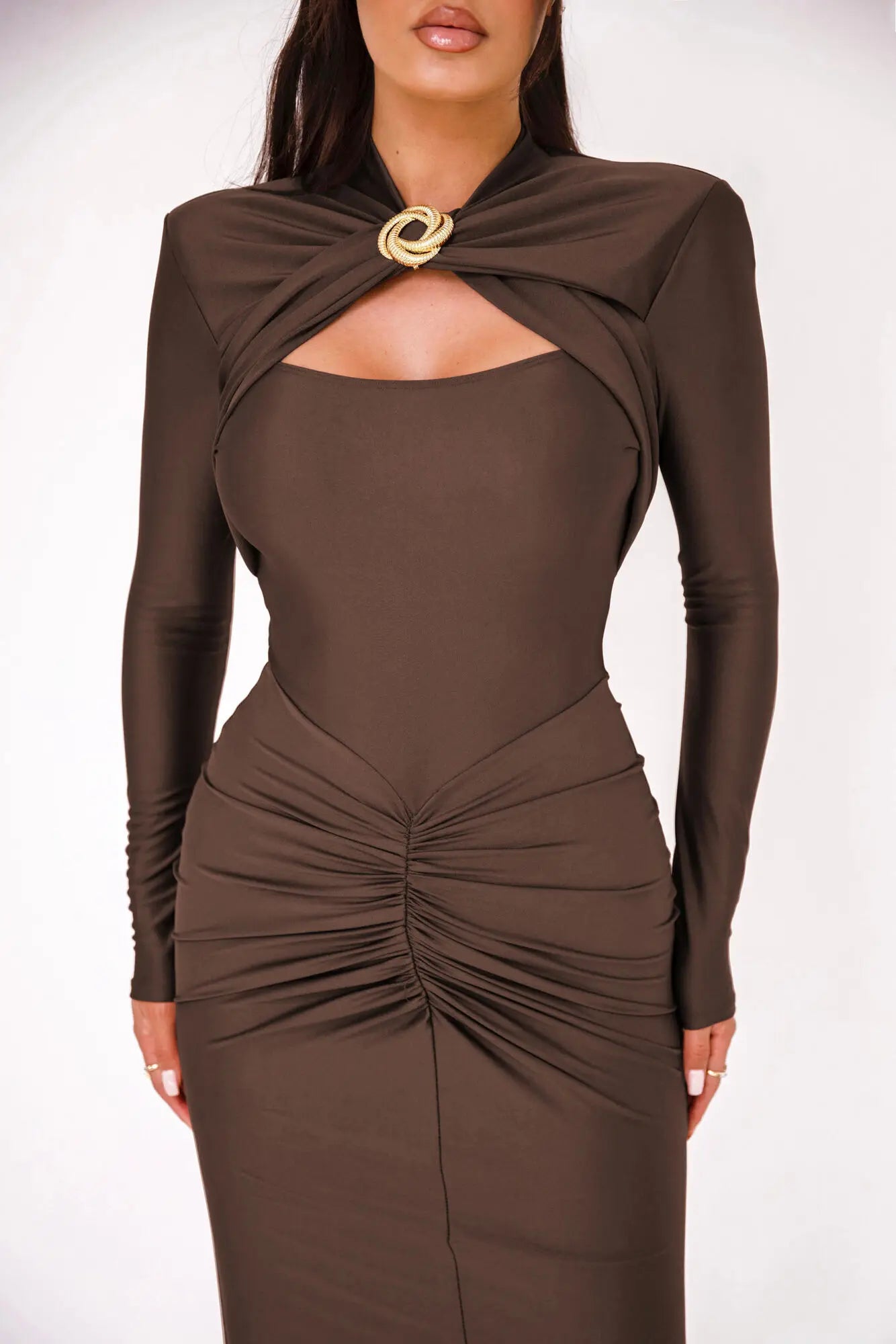 Women's Articat Tight Long Dress™ Elegant Long Sleeved Elastic Bodycon Pleated Hollowed Out Slim Dress