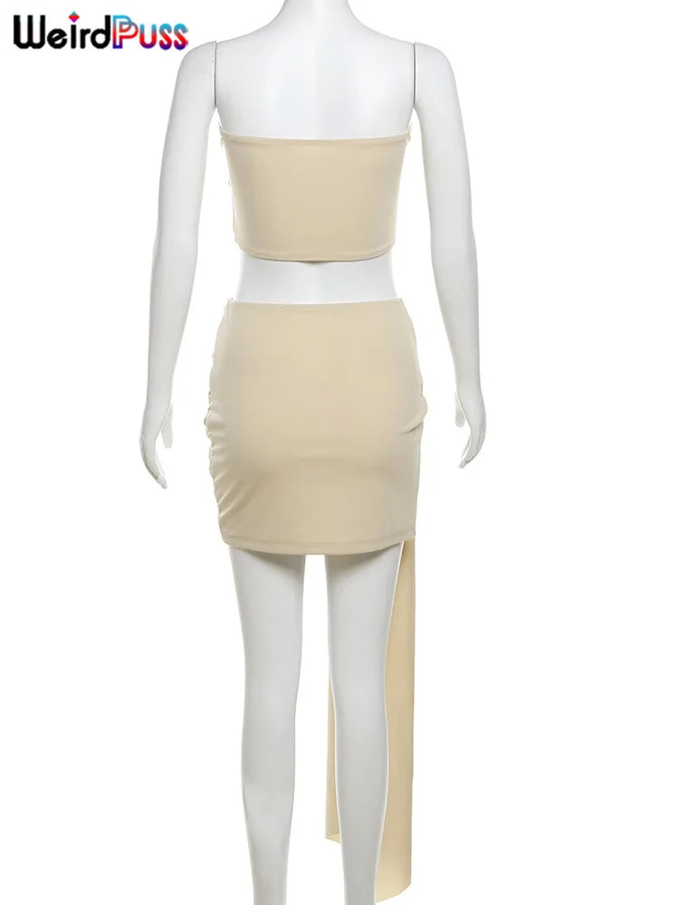 Women 2 Piece Set™ Y2K Summer Flowers Strapless Tops & Skirt