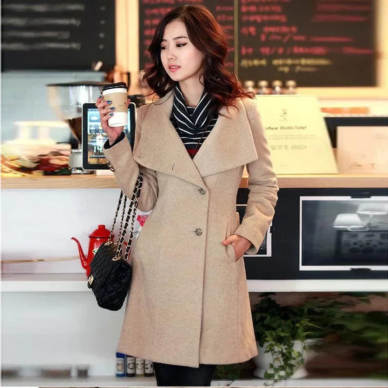 Women's Woolen Overcoat Jacket™ Windproof Warm Comfortable Medium-Length Single-Breasted Belt