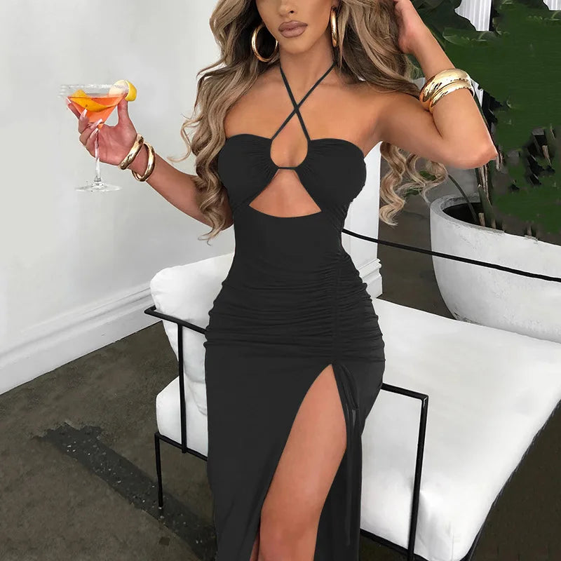 Women's Backless Hollow Out Summer Dress™ Sleeveless Lace-up Halter Bodycon Elegant Split Dress