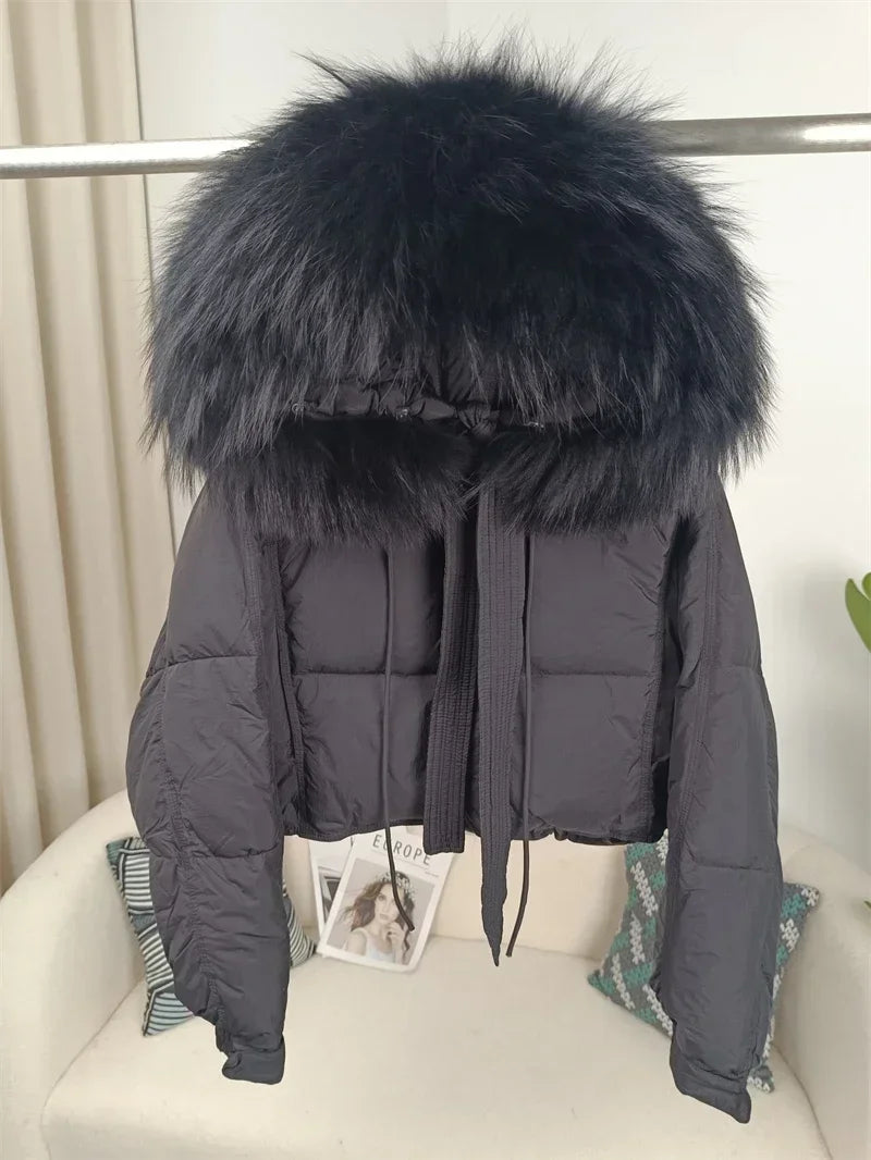 Women's Duck Down Loose Winter Jacket™ Real Fox Fur Raccoon Fur Collar Hooded Thick Warm Detachable Coat