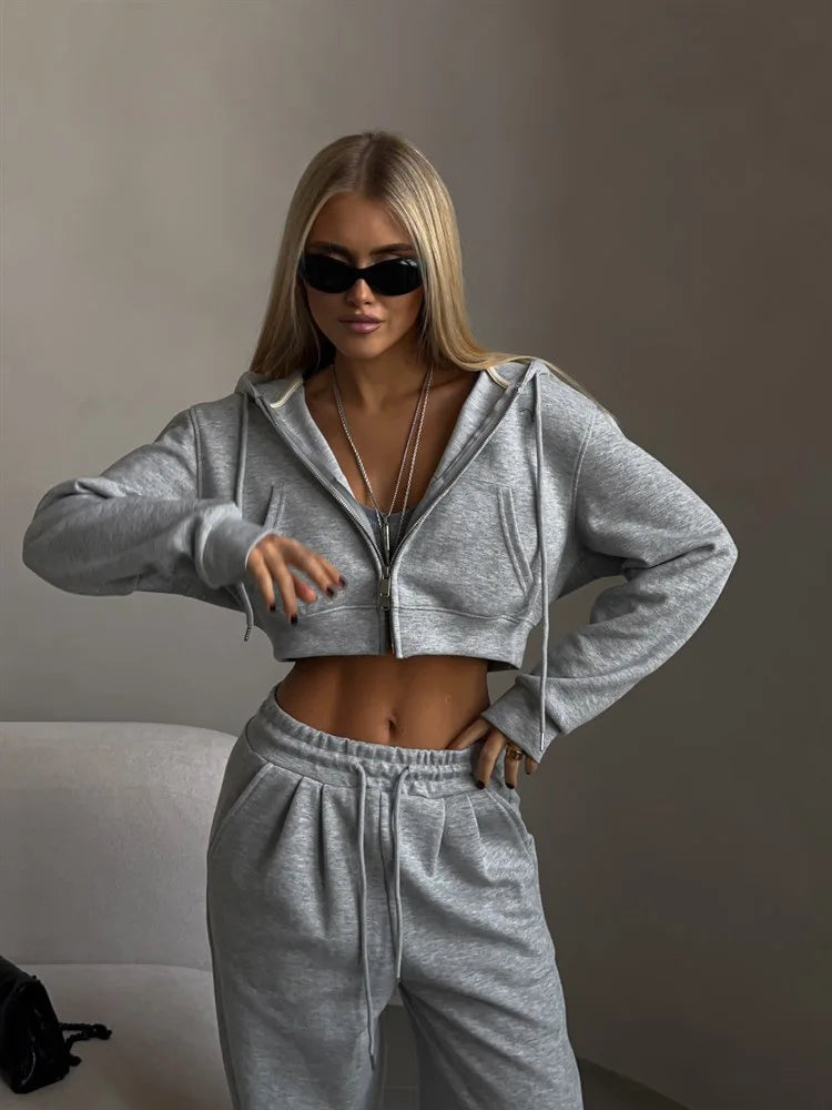 Women's Tracksuit™ Autumn Winter Fashion Casual Hooded Zipper Short Cardigan and Loose Pants Set