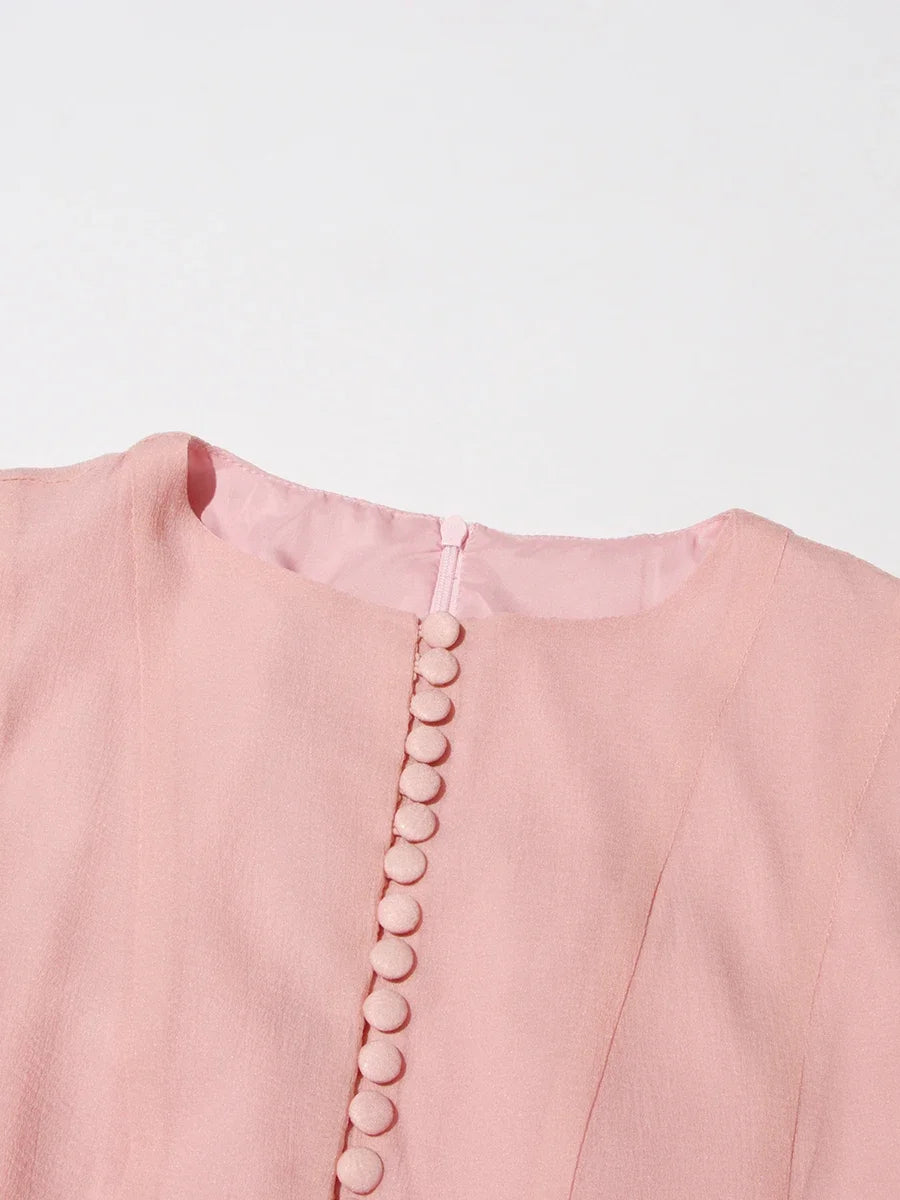Women's Dress™ VGH Sweet Ruffles Elegant Knee Length Round Neck Flare Sleeve High Waist Spliced Button Dress