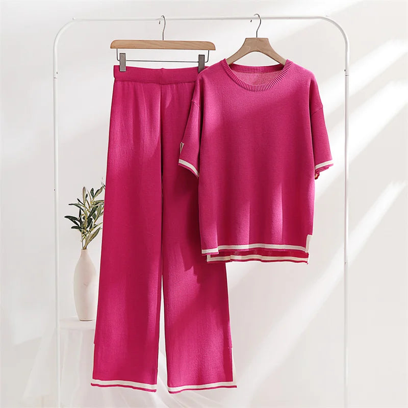 Women's Loungewear Two Piece Set™ Casual Slit Short Sleeve Knitted Two Piece Sets 's