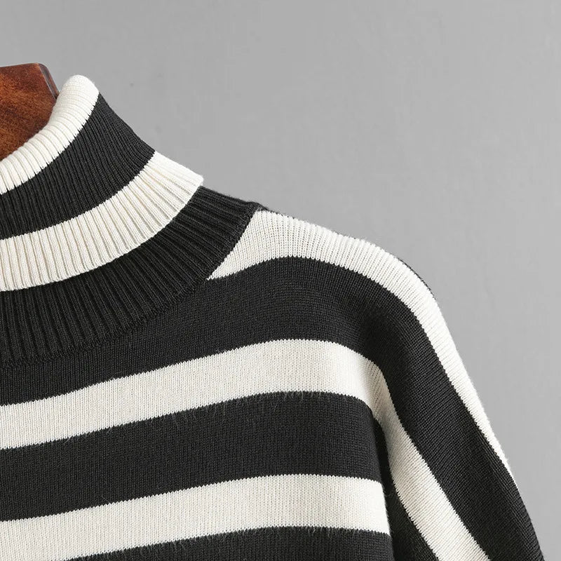 Women's Suits™ SINGREINY Striped Turtleneck Sweater High Waist Wide Leg Pants Knitted Loose Suits