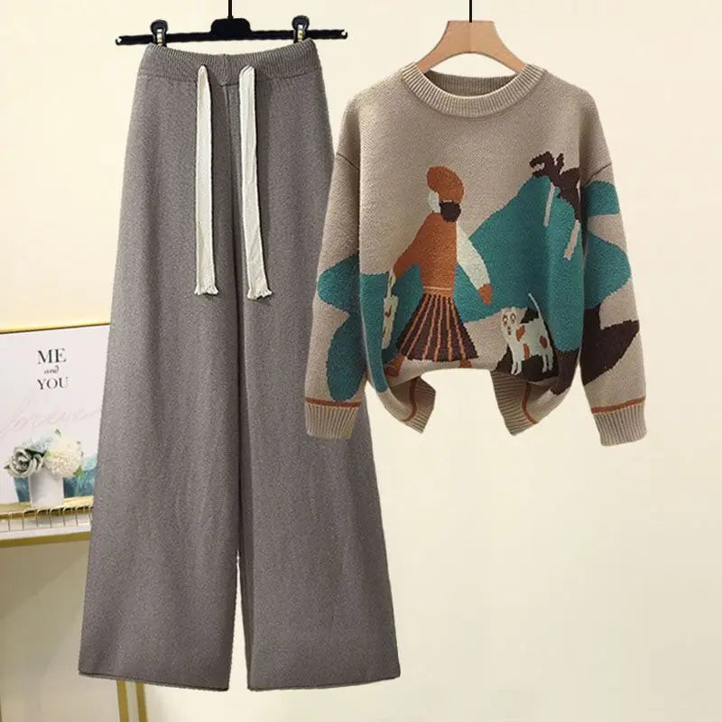 Women's Suits™ Autumn Winter New Western Style Knitted Sweater Loose and Slimming Casual Pants