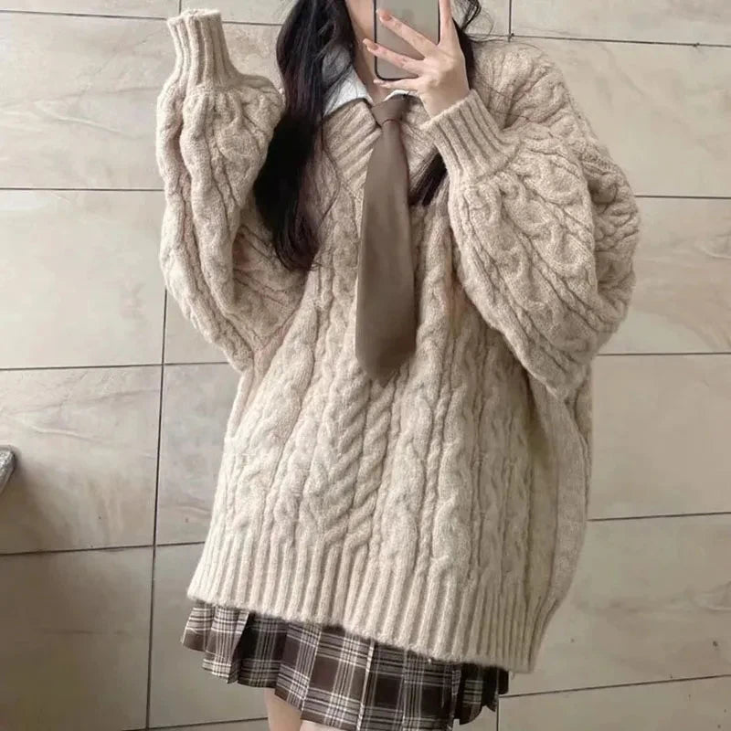 Women's Harajuku Sweater™ Oversized Korean Long Sleeve V Neck Loose Pullovers