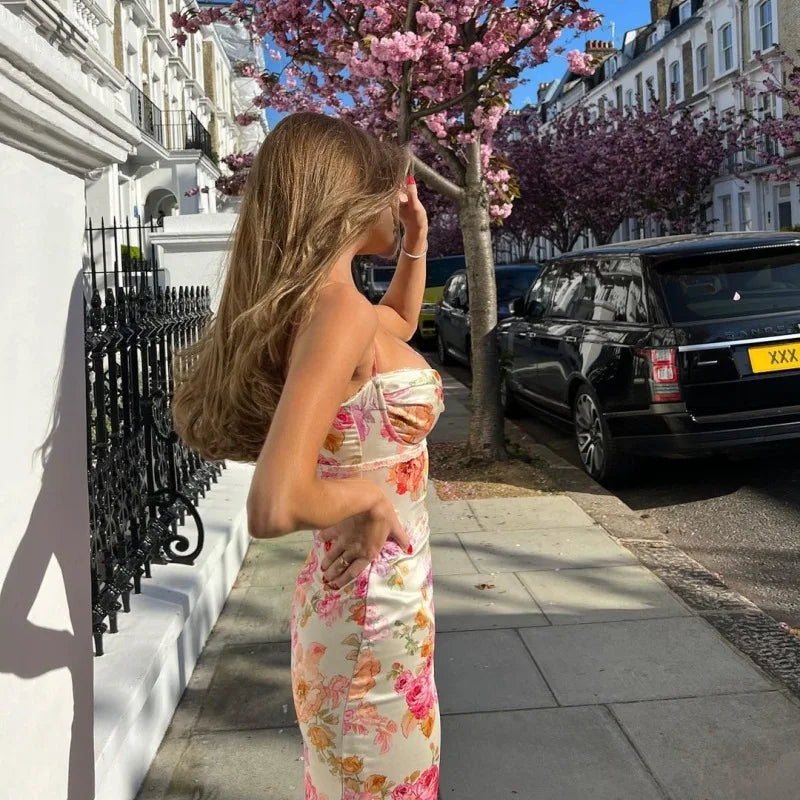 Women's Floral Suspender Split Slim Dress™ Sleeveless Spaghetti Strap Dress