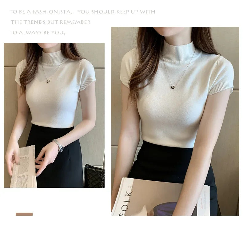 Women's Half-High Neck T-Shirt™ Casual Korean Style Elegant Tops