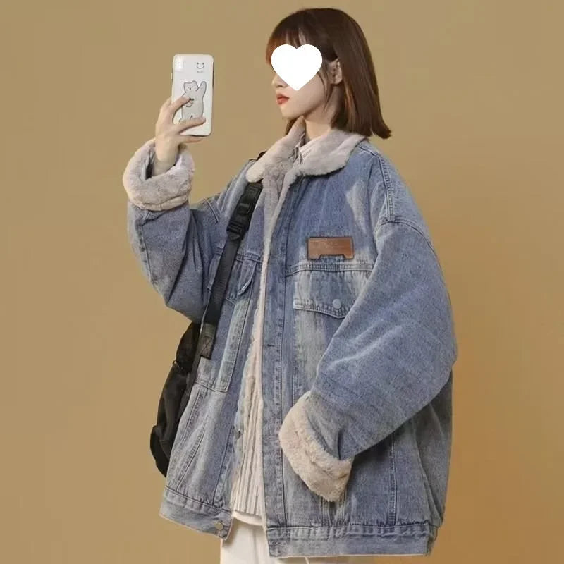 Women's Denim Cotton Padded Jacket™ Lambs Wool Fleece Lined Thickened Fit Warm Padded Jacket