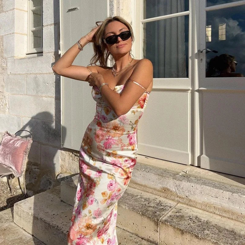 Women's Floral Suspender Split Slim Dress™ Sleeveless Spaghetti Strap Dress