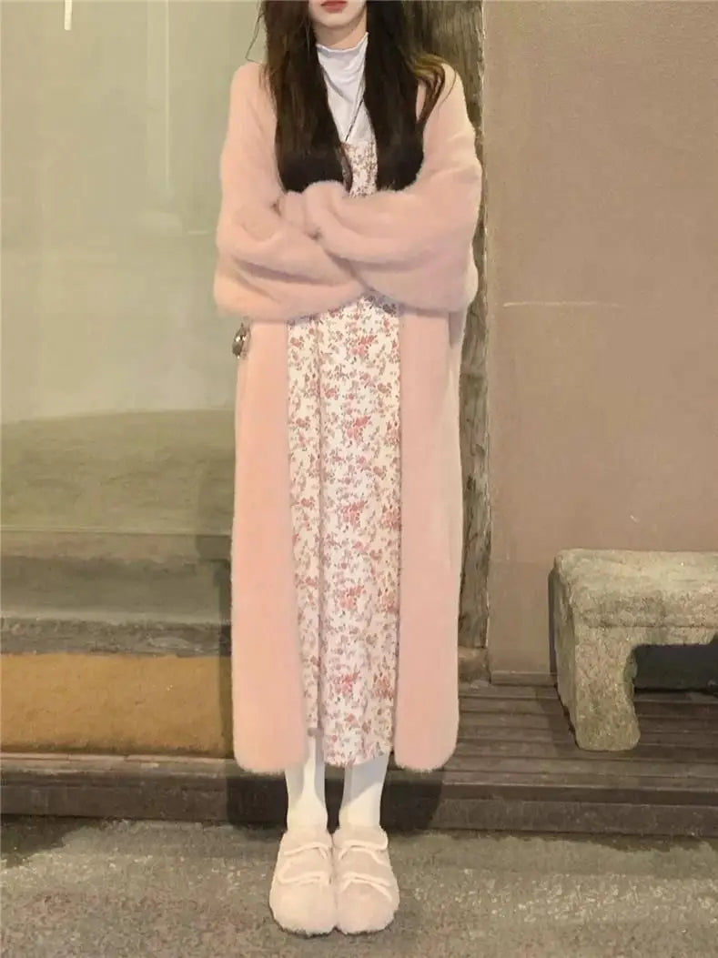 Women's Long Cardigan Coat™ Knitted fluffy Long Sleeve Cashmere Sweater Coat