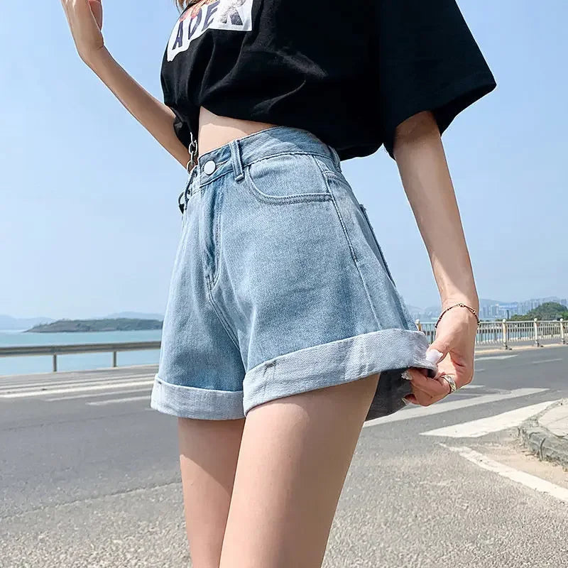 Women's Denim Shorts™ High Waist Cotton Wide-leg Short Pants