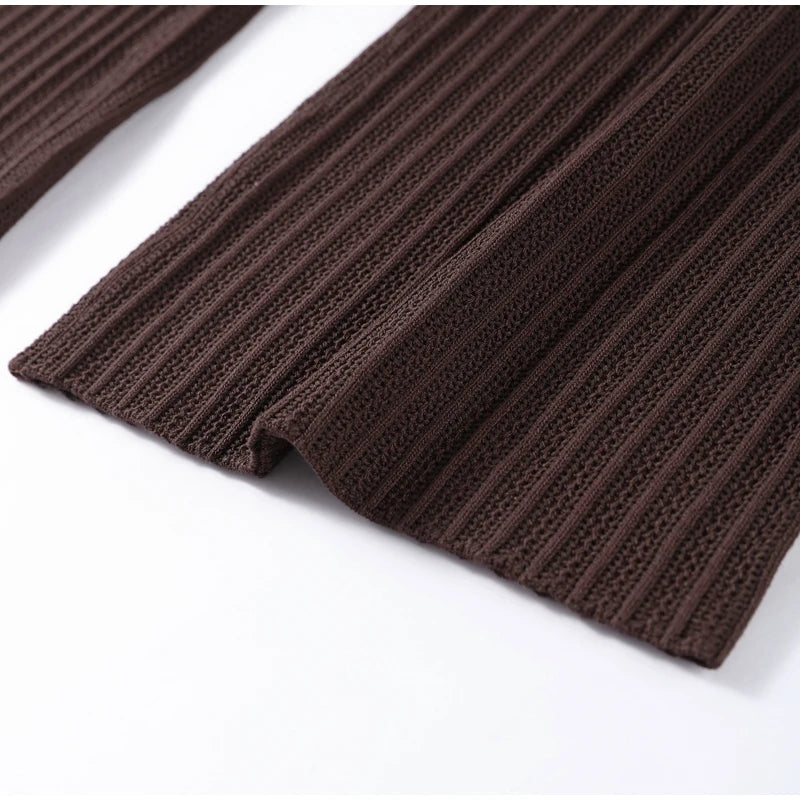 Women's Knitted Pants & Tops Set™ Turn Down Collar Half Sleeve Tops & Elastic Waist Straight Trousers Outfits
